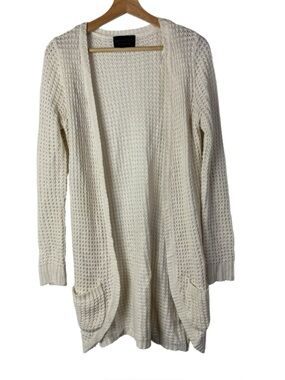 Absolutely Creative Worldwide White Knit Tunic Length Cardigan Sweater S